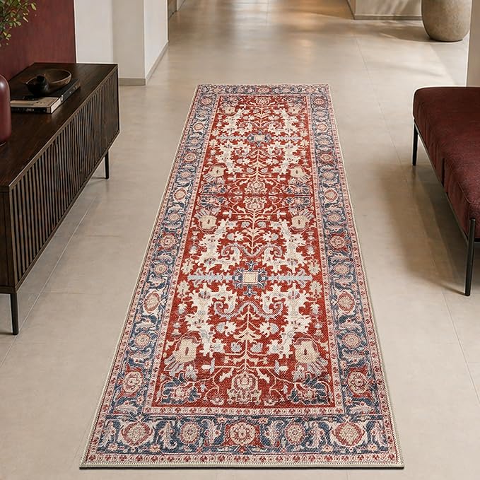 Keen Home Design 30"x120" Rug - Machine Washable Runner Rug with Non-Slip Backing, Ideal for Hallway, Entryway, Kitchen, Laundry Room - Vintage, Easy Clean, Durable, Low Pile - (2'6" x 10')