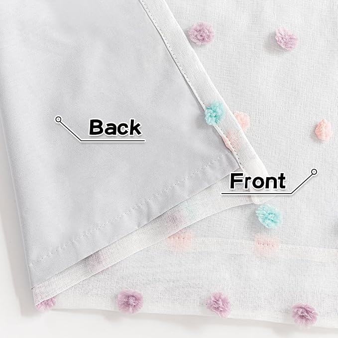 MYSKY HOME 100% Blackout Curtains for Bedroom 72 Inch Long Total Room Darkening Drapes for Kids Room Thermal Insulated Light Blocking Curtain with Rainbow Pom Pom Sheer Back Tab Set of 2, 52W x 72L