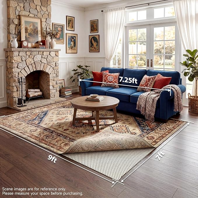 Veken 7x9 Ft Rug Pad Gripper for Hardwood Floors, Non Slip Rug Pads for Area Rugs, Thick Rug Grippers for Tile Floors, Under Carpet Mat, with More Than 1000 Pieces Anti-Slip Solid Square Pattern