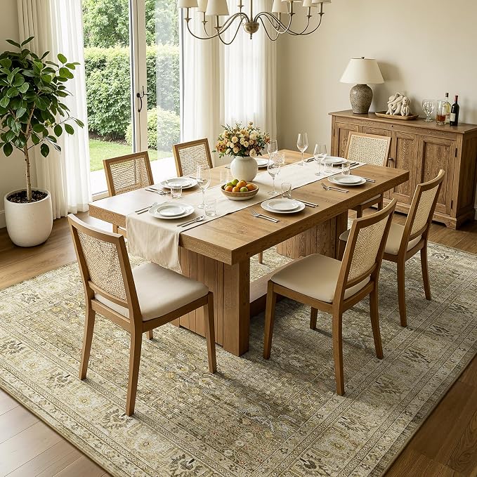 Lofus 5x7 Washable Brown Area Rug for Living Room Bedroom Non-Slip Low Pile | Soft Boho Vintage Area Rugs for Bedroom Dinning Room Home Office Indoor