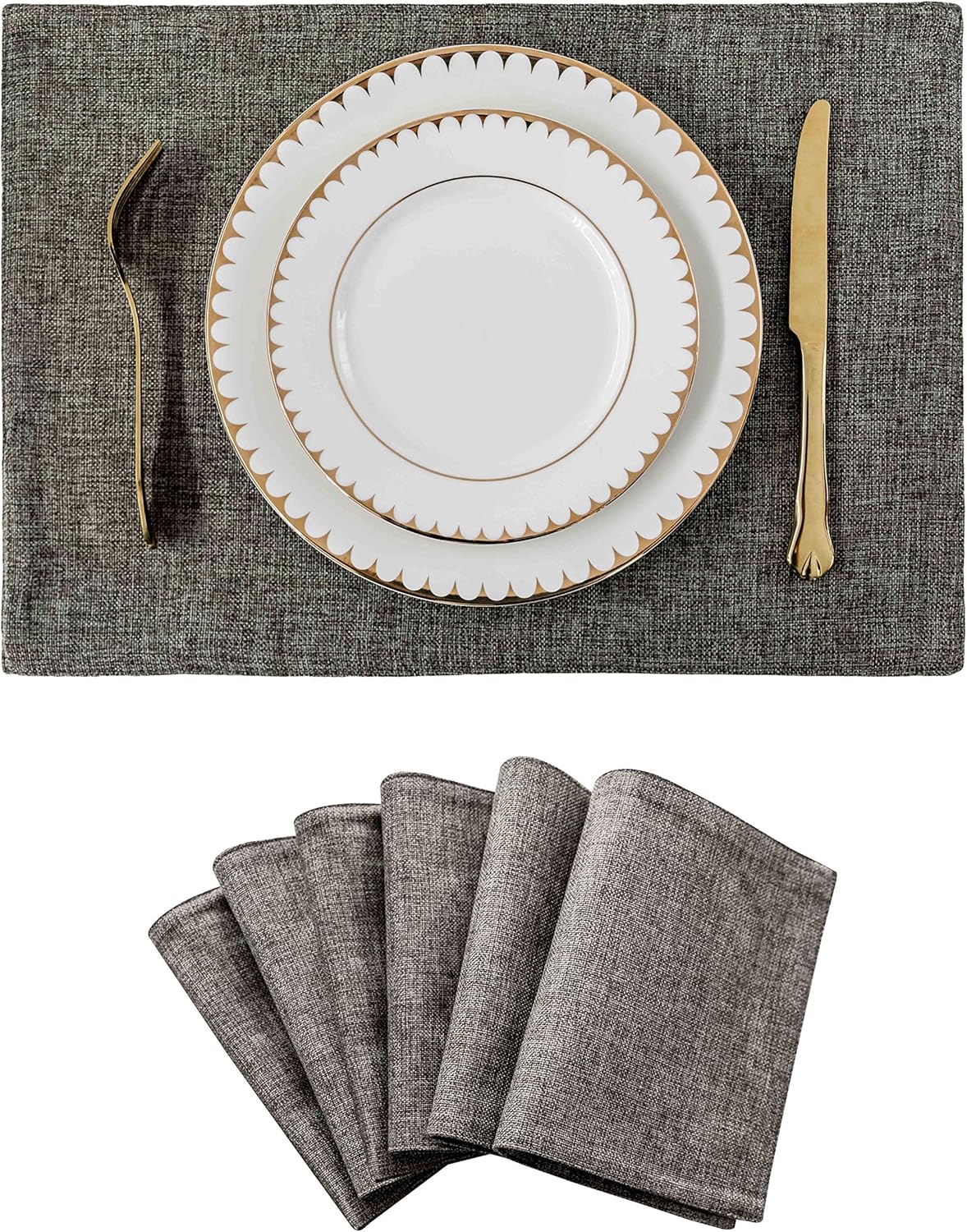 Home Brilliant Cloth Placemats Set of 6 Heat Resistant Dining Table Place Mats Kitchen Table Mats, 13x19 inches, Dark Grey