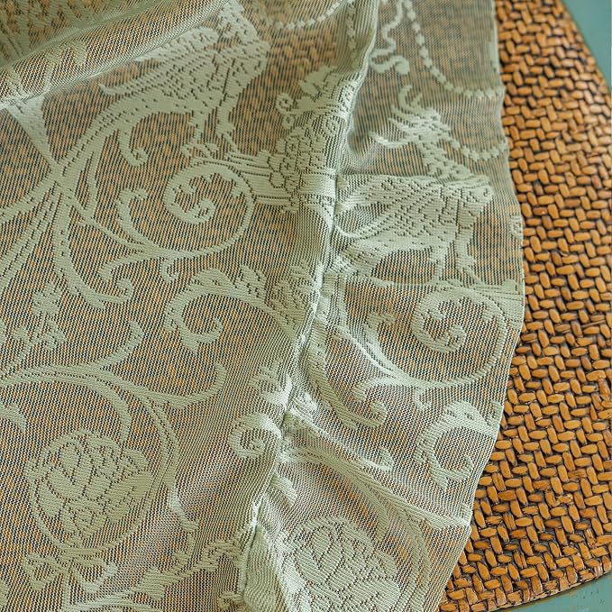 TUDECO Sage Green Lace Sheer Curtains 96 Inches Long 2 Panles | French Floral Pattern, Ruffle Edges,for Dining Room Living Room, Light Filering Privacy, Spring Summer Decor, 59 x 96 Inch