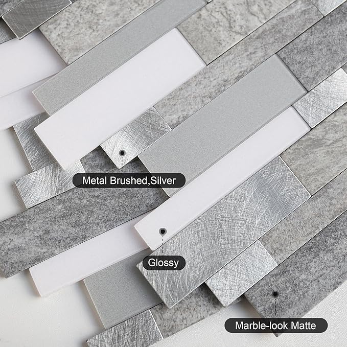 BeNice Backsplash Peel and Stick Wall Tiles for Kitchen,Subway Self Adhesive Linear Mosaic Stickers Bathroom Waterproof(10 Sheets, Rustic Gray)