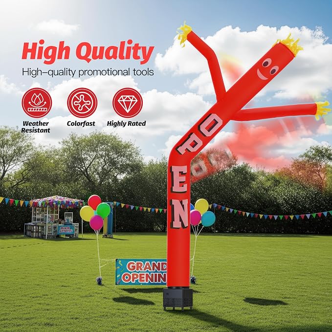 6ft Open Sky Air Puppet Dancer Inflatable Waving Tube Man with Lights & Built-in Blower - Wacky Waving Dancing Tube Guy for Business Promotion Stand Out Christmas Advertising