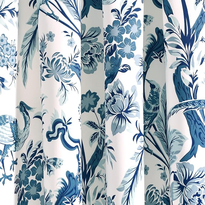 Lush Decor Dolores Light Filtering Window Panels, Pair, 52" W x 63" L, Blue - Floral Curtains for Bedroom - Vintage Curtains - Coquette Room Decor