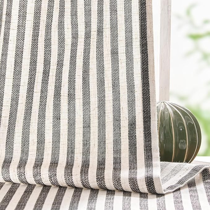 jinchan Linen Curtains 84 Inch Black Stripe on Beige Back Tab 4 Panels | Curtains For Living Room Bedroom,Ticking Stripe Pattern, Farmhouse Cottage Core Rustic,Window Treatment,Light Filtering