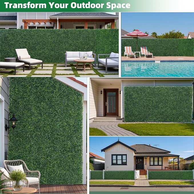 Artificial Boxwood Roll, 48x120 in(40 sqft) UV-Anti Faux Ivy Hedge Grass Wall Panels for Patio and Balcony Privacy, Fake Greenery Backdrop Decor for Fence, Garden, Backyard