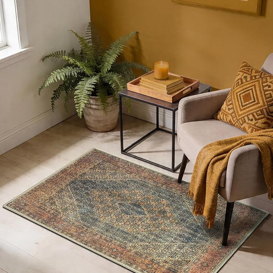 Keen Home Design 2x3 Rug - Machine Washable Entry Rug with Non-Slip Backing, Ideal for Enteryway, Kitchen, Bathroom, Laundry Room - Vintage, Easy Clean, Durable, Low Pile Rug - (2' x 3')
