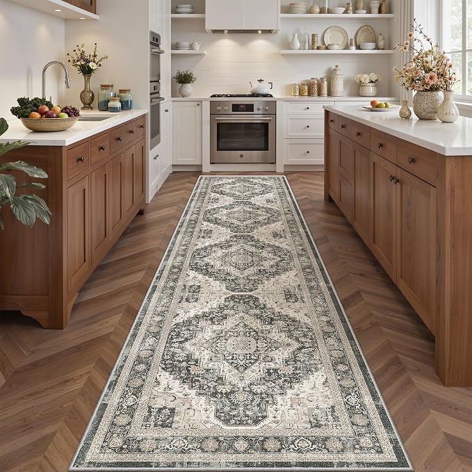 Roxstand Washable Runner Rug 2.6x10 Runners for Hallways, Ultra-Thin Carpet Runners for Entryway Anti Slip Backing Runner Rugs for Kitchen Laundry Room Indoor Hallway (Black/Beige)