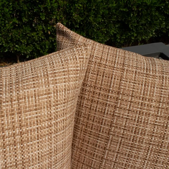 Kevin Textile Outdoor Waterproof Throw Pillow Covers 12x24 Inch Pack of 2 Woven Faux Linen Farmhouse Decorative Water Resistant Lumbar Cushion Covers for Tent Patio Garden Couch Sofa Beige