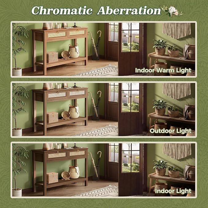 SUPERJARE Rattan Console Sofa Table with Outlets and USB-C Port, 2 Drawer Entryway Table with Synthetic Rattan Surface, 39 Inch, Open Shelf, Behind Couch Entry Foyer Hallway Storage, Brown