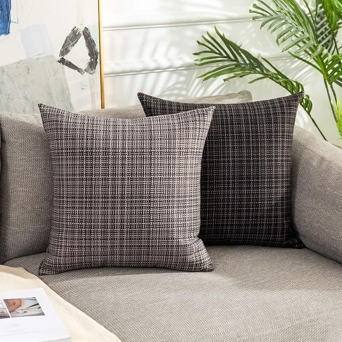 Kevin Textile Pack of 2 Decorative Outdoor Waterproof Throw Pillow Covers Stripe Square Pillowcases Modern Cushion Cases for Patio Couch Bench 20 x 20 Inch Black