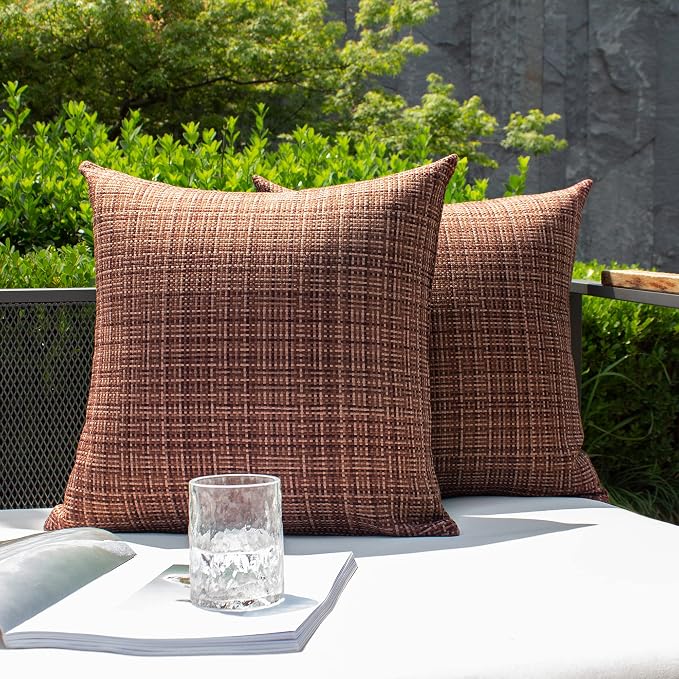 Kevin Textile Outdoor Waterproof Throw Pillow Covers 26x26 Inch Pack of 2 Woven Faux Linen Farmhouse Decorative Euro Shams Water Resistant Cushion Covers for Tent Patio Garden Couch Sofa Coffee