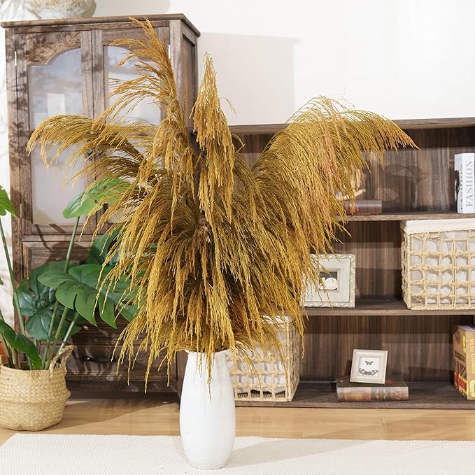 Golden Pampas Grass Decor Tall,Dried Pampas Grass, Pompas Floral for Vase, Elegant Feather Flowers for Wedding Decorations, Living Room Decor (Natural Gold, 8pcs 31.5"(80cm))