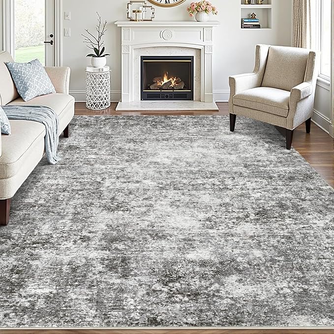 LOVORAL Area Rugs for Living Room: 8x10 Washable Neutral Abstract Rug for Bedroom Large Soft Modern Dining Room Rugs Indoor Floor Low Pile Carpet for Home Office Nursery - Grey