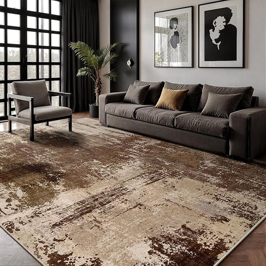 6x9 Area Rugs - Modern Abstract Washable Rug, Ultra Soft Non Slip Low Pile Large Rugs for Living Room, Floor Carpet for Bedroom Dining Room Office Laundry Nursery Home(A-Brown)