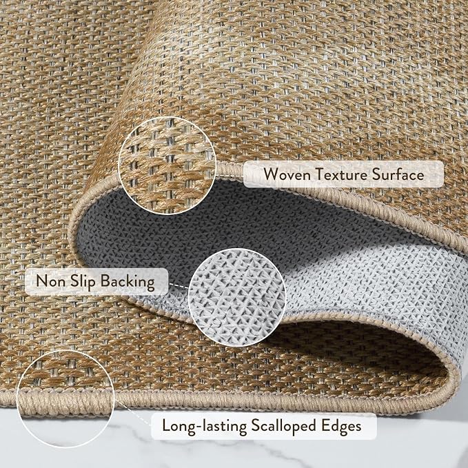 LIVEBOX Scalloped Washable 2x6 Kitchen Runner Rug, Easy Jute Geometric Tan Rug for Entryway, Indoor Outdoor Non Slip Rugs Farmhouse Modern Carpet Door Mat for Porch Bedroom Laundry Room Hallway