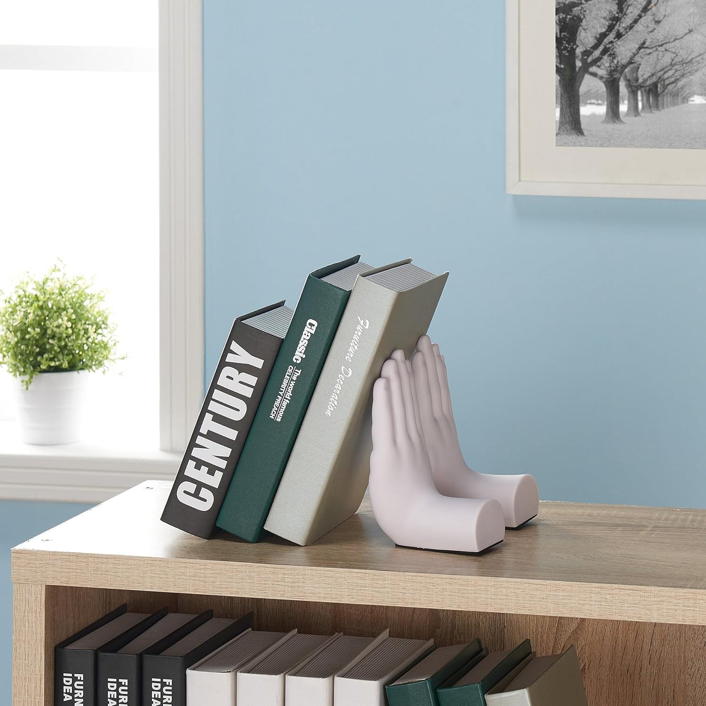 Danya B. Contemporary Accent Book Shelf Decor - Hands Sculpture Bookend Set of 2 (White)