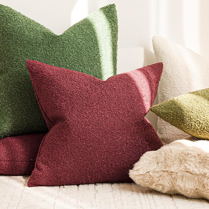 Foindtower Pack of 2 Textured Boucle Throw Pillow Covers Accent Solid Pillow Cases Cozy Soft Decorative Couch Cushion Case for Chair Sofa Bedroom Living Room Home Decor 18 x 18 Inch Hunter Green
