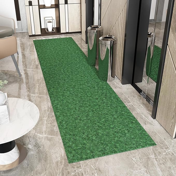 Ottomanson 2'7" x 36' Hallway Runner - Extra Durable Non-Slip Rug Mat for Indoor & Outdoor Use - Ideal for Kitchen, Entryway & Garage - High-Traffic Carpet, Green