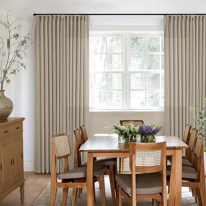 Textured Linen Burlap Curtains 84 Inches Long 2 Panels Neutral Country Tan Greige Flax Ceiling Floor Pinch Pleated Curtains Hooks Track Light Filtering Privacy Drape for Living Room Ofiice Grey Beige