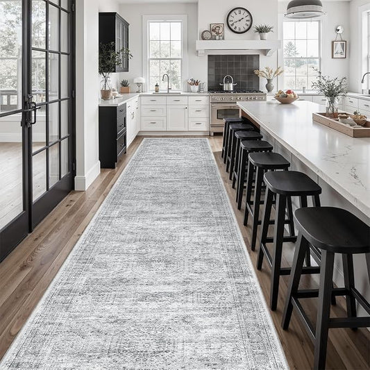 Soalmost Hallway Runner 3x14 - Runner Rugs 14ft Washable Entryway Rug Vintage Kitchen Runners Non Slip Indoor Rug Farmhouse Carpet Runner for Bathroom Living Room Bedroom, Grey