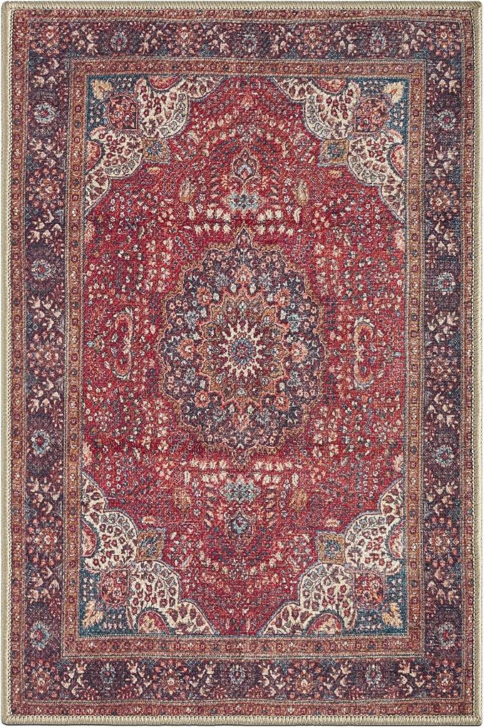 Keen Home Design 2x3 Rug - Machine Washable Entry Rug with Non-Slip Backing, Ideal for Enteryway, Kitchen, Bathroom, Laundry Room - Vintage, Easy Clean, Durable, Low Pile Rug - (2' x 3')