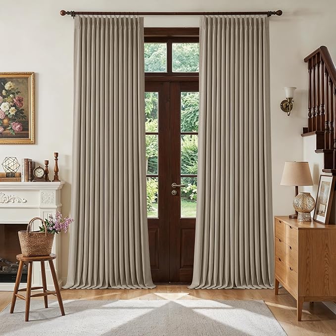 Blackout Pinch Pleat 100 Inch Curtains 2 Panels Set for Living Room Bedroom Farmhouse Farmhouse Pinch Pleated Back Tab Thermal Insulated 100% Black Out Window Curtain 100 Inch Length Taupe Deep Flax