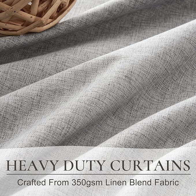 QJmydeco Grey Blackout Curtains 84 Inch Length 2 Panels Set for Bedroom, Modern Faux Linen Room Darkening Pleated Light Gray Burg with Rod Pocket Back Tab 84 Inch Insulated Curtain for Office Sunroom