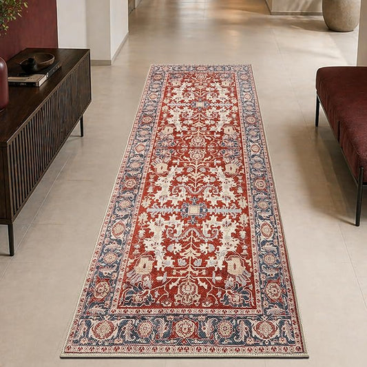 Keen Home Design 30"x144" Rug - Machine Washable Runner Rug with Non-Slip Backing, Ideal for Hallway, Entryway, Kitchen, Laundry Room - Vintage, Easy Clean, Durable, Low Pile - (2'6" x 12')