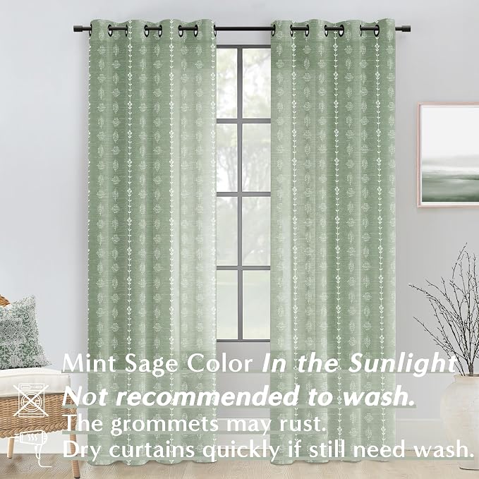 Sage Green Boho Farmhouse Curtains,Closet Curtain for Open Closet,Leaf Floral Botanical Curtains for Living Room Bedroom 84 Inches Long 2 Panels