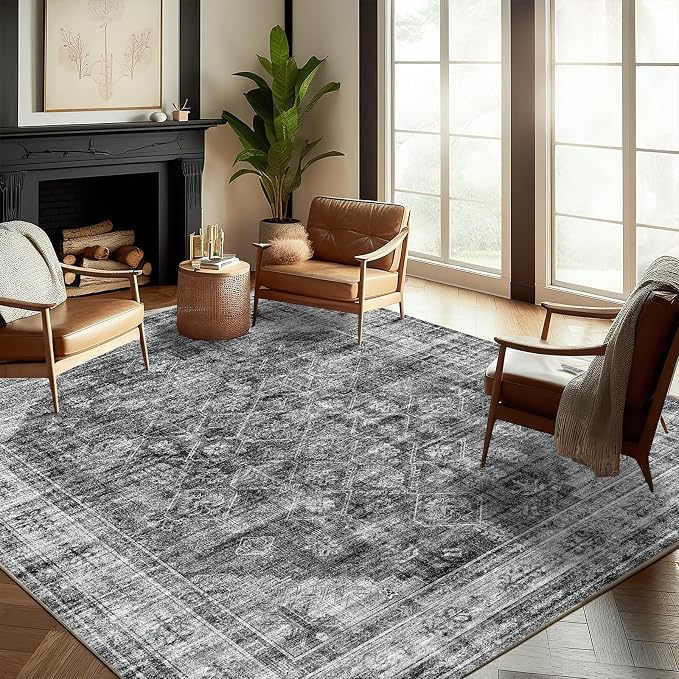 CHAMPLANT Washable Area Rug 8'x10' Retro Boho Design Non-Shedding Non-Slip Easy Care Ideal for High Traffic Areas in Living Room Bedroom Office Coffee Table Kitchen Large Carpet