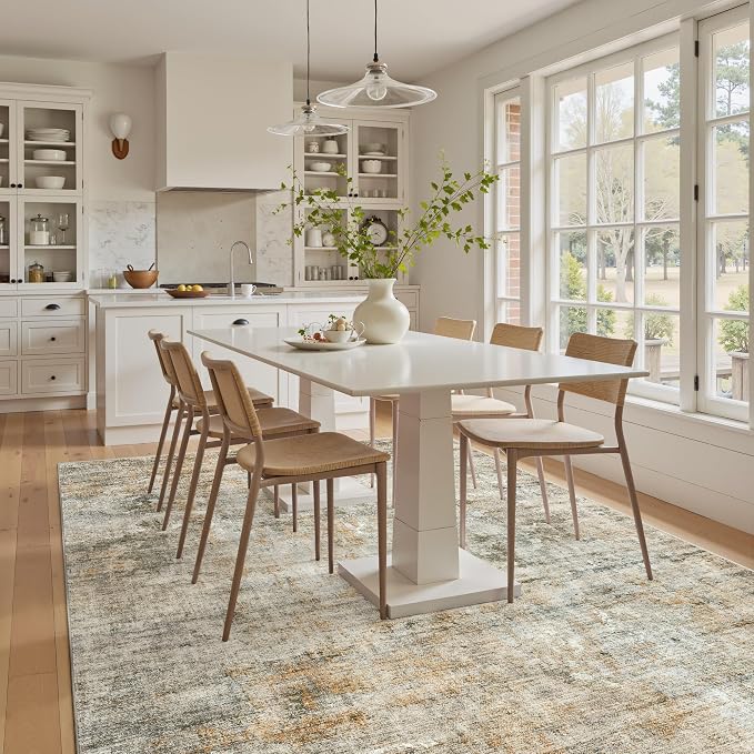 Soalmost 6x9 Abstract Area Rugs for Living Room 6 x 9 Washable Non Slip Low Pile Rugs for Bedroom Dining Room Foldable Thin Brown Grey