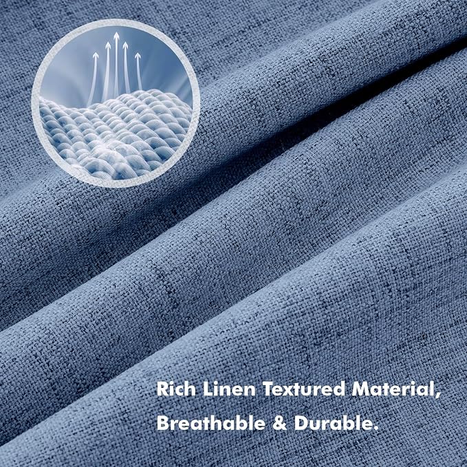 MIULEE 100% Blackout Linen Curtains for Bedroom, Blue Solid Luxury Decor Thermal Insulation Room Darkening Drapes for Living Room Back Tab Rod Pocket 42 x 96 Inches, 2 Panels