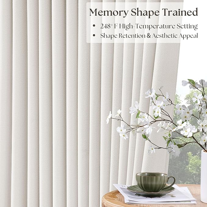 Ivory 94 Inch Long Blackout Curtains Thick Linen Pinch Pleated Curtains 2 Panels for Bedroom Living Room Darkening Light Blocking Energy Saving Pinch Pleat Back Tab 94 Inch Window Drapes Cream White