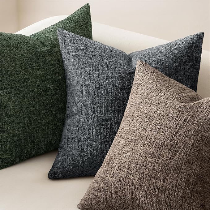 MIULEE Decorative Throw Pillow Covers 18x18 Pack of 2 Dark Grey Couch Pillow Covers Soft Cozy Textured Chenille Pillowcases for Home Decor Sofa Living Room Cushion Bedroom