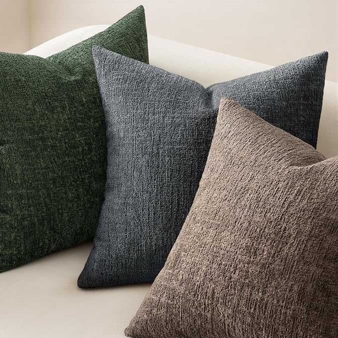 MIULEE Decorative Throw Pillow Covers 20x20 Pack of 2 Dark Grey Couch Pillow Covers Soft Cozy Textured Chenille Pillowcases for Home Decor Sofa Living Room Cushion Bedroom