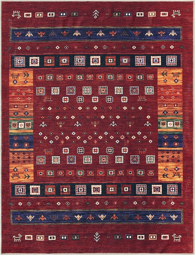 Keen Home Design 5x7 Rug - Machine Washable Area Rug with Non-Slip Backing, Ideal for Living Room, Dining Room, Bedroom - Vintage, Easy Clean, Durable, Low Pile Rug - (5' x 7')
