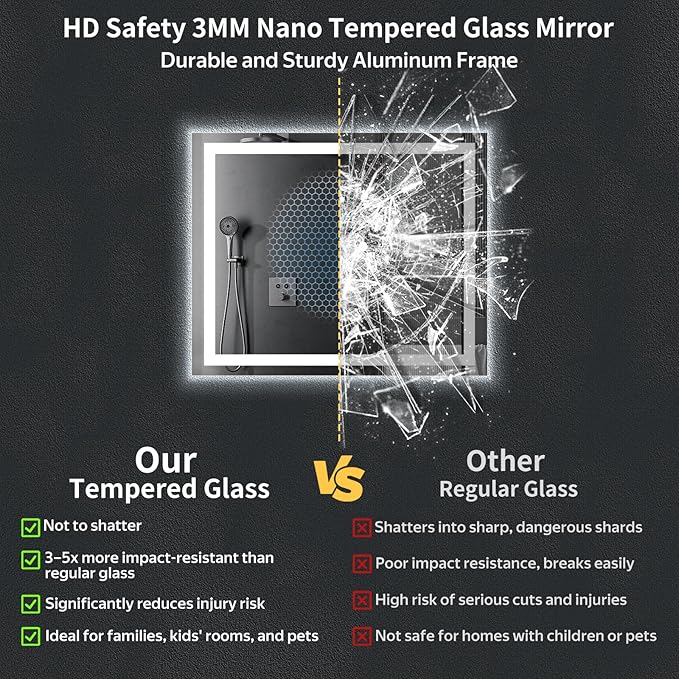 36"x30" LED Bathroom Mirror with Lights, Backlit + Front Lit with CRI>90, Lighted Mirror for Bathroom, Anti-Fog, Dimmable Brightness, 3 Colors, Memory Function, Shatterproof Tempered Glass