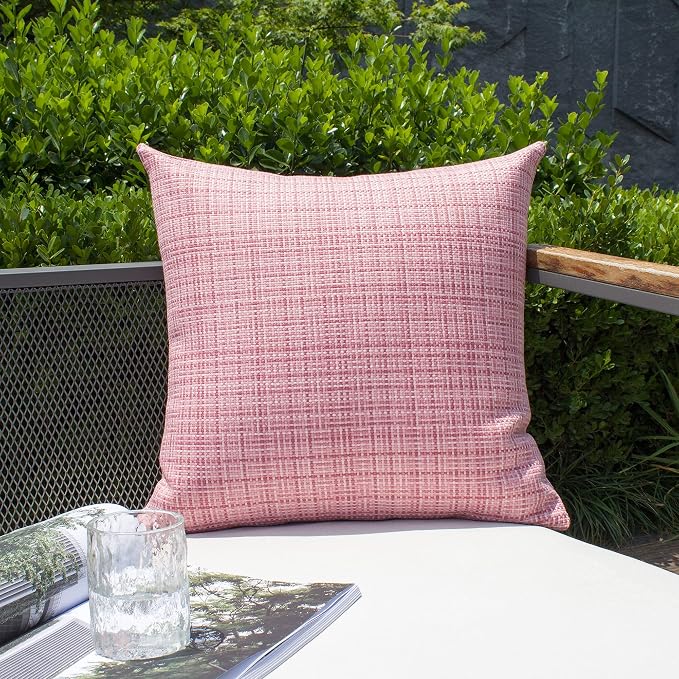 Kevin Textile Pack of 2 Decorative Outdoor Waterproof Throw Pillow Covers Stripe Pillowcases Valentines Day Modern Cushion Cases for Gifts Patio Couch Bench 16 x 16 Inch Pink