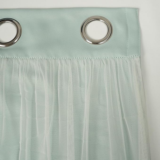 INLINAS Mint Blackout Curtains with Sheer Overlay - Grommet Top Thermal and Noise Reduction Panels for Bedroom and Living Room Light Blocking and Energy Saving, 37 x 63 Inches, Set of 2
