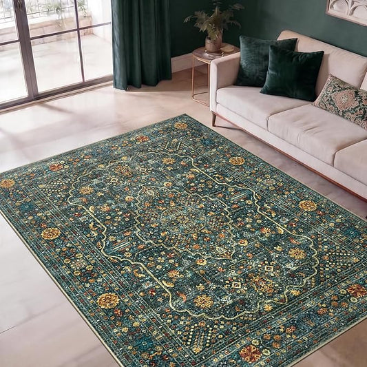Keen Home Design 48"x72" Rug - Machine Washable Area Rug with Non-Slip Backing, Ideal for Living Room, Dining Room, Bedroom - Vintage, Easy Clean, Durable, Low Pile Rug - (4' x 6')