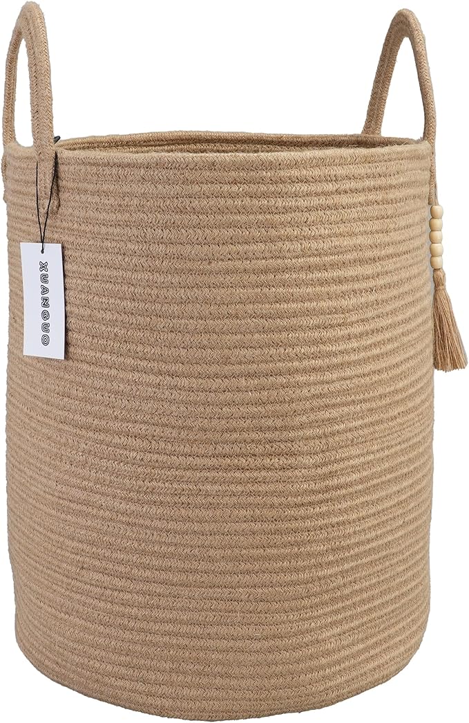 XUANGUO Rope Laundry Basket Laundry Hamper for Clothes Woven Storage Basket for Living Room Bedroom Boho Tall Rope Baskets for Blanket Toys Pillow Towels Baby Nursery Hamper Bin jute