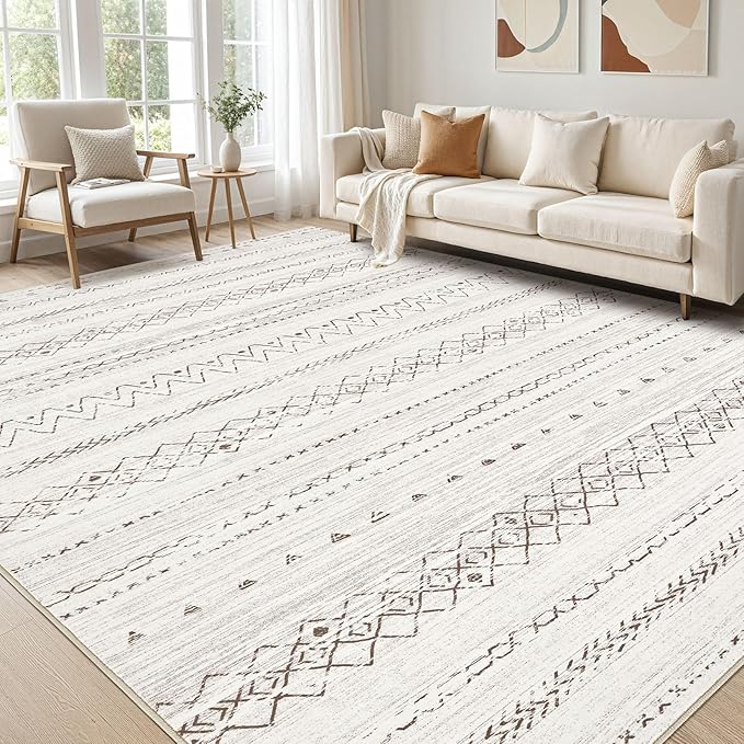 cotiled 10x14 Area Rugs Living Room Rug: Washable Boho Rugs with Non Slip Backing Large Soft Indoor Stain Resistant Carpet for Bedroom Farmhouse Dining Room Lightweight Home Decor Brown