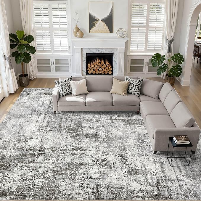 10x14 Area Rugs Living Room: Washable Large Abstract Neutral Modern Soft Gray Rug Stain Resistant Indoor Floor Non-Slip Accent Carpet for Bedroom Nursery Playroom Office Dining Room Home Decor