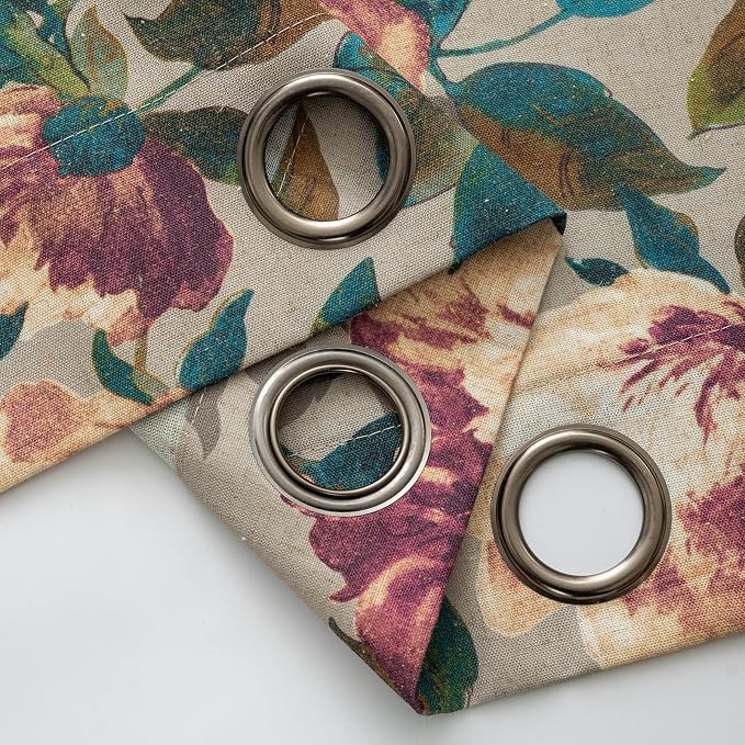 ALIGOGO Floral Kitchen Curtains 54 Inch Length, Cottage Semi-Blackout Flower Curtains for Small Window, Light Filering Grommet Floral Drapes 2 Panels, 50W x 54L Inch, Taupe