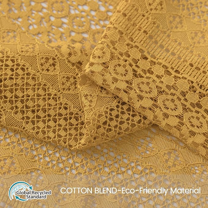 WAZZIO Boho Lace Curtains 84 Inches 2 Panel,Light Filtering Privacy Tassel & Geometry Crochet Semi Sheer Curtain Drapes for Bedroom Living Dining Room,Rod Pocket & Tassel,Mustard Yellow
