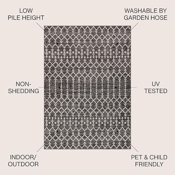 JONATHAN Y Moroccan Geometric Indoor Outdoor Area Rug 10X14 Black/Gray, Ourika Textured Weave for Backyard, Patio, Porch, Easy-Cleaning, High Traffic, Pet-Friendly, Non-Shedding (SMB108F-14)