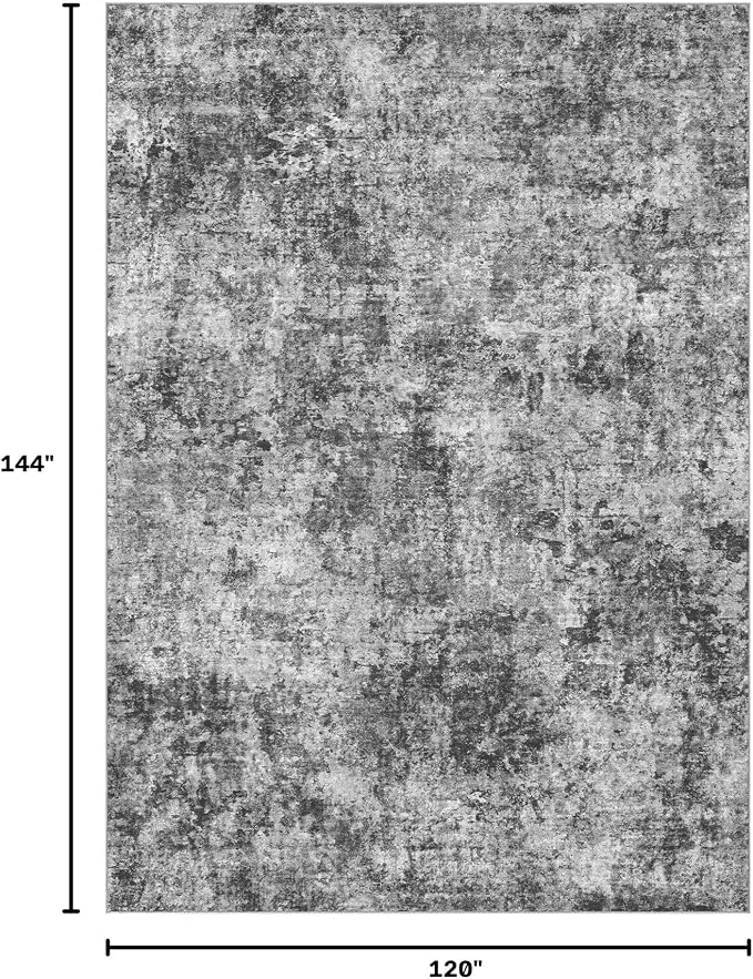 Tortania Washable 10x12 Area Rug for Living Room: Modern Abstract Neutral Large Soft Thin Rugs - Non Slip Indoor Carpet for Bedroom Dining Room Office Nursery Home Floor Decoration - Charcoal Grey