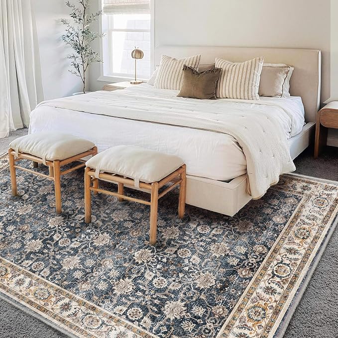 CHAMPLANT Area Rug 5'x7' Washable Rug Vintage Traditional Floor Cover Thin Retro Kitchen Indoor Distressed Non Slip Carpet for Living Room Bedroom Dining Room